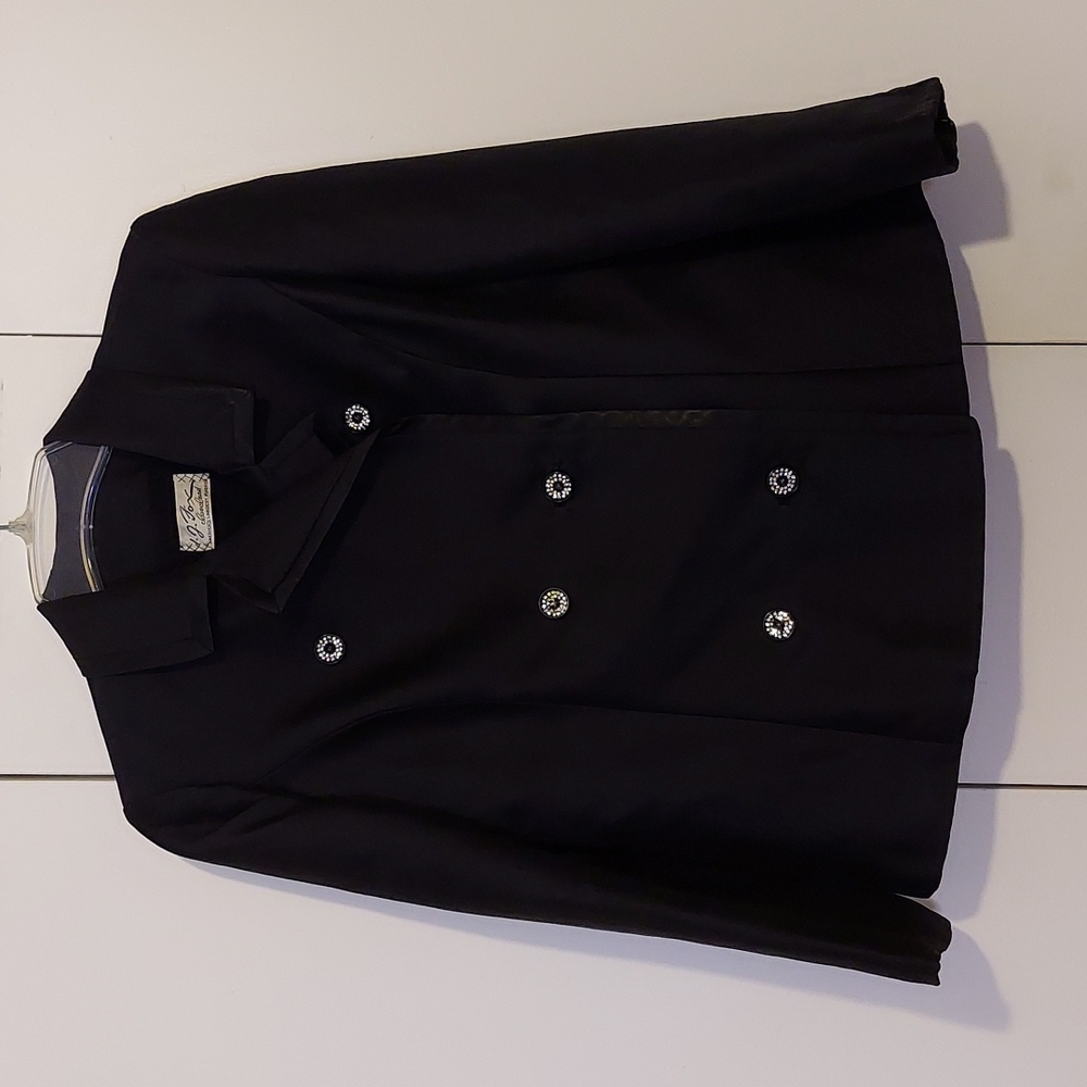 Vintage I. J. Fox Cleveland Black Suit Jacket w/ Rhinestone Buttons Size Medium